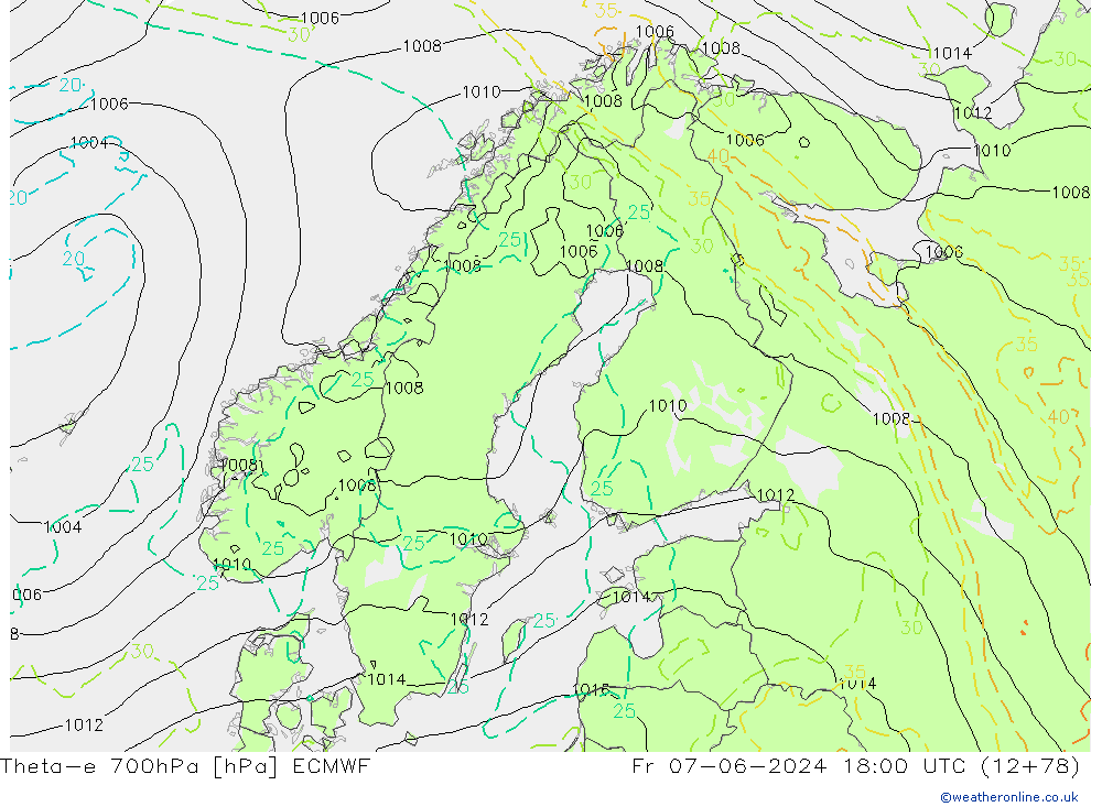 Theta-e 700hPa ECMWF Fr 07.06.2024 18 UTC