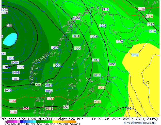 Schichtdicke 500-1000 hPa ECMWF Fr 07.06.2024 00 UTC