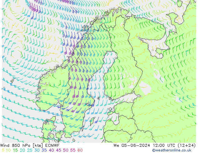 Wind 850 hPa ECMWF Mi 05.06.2024 12 UTC