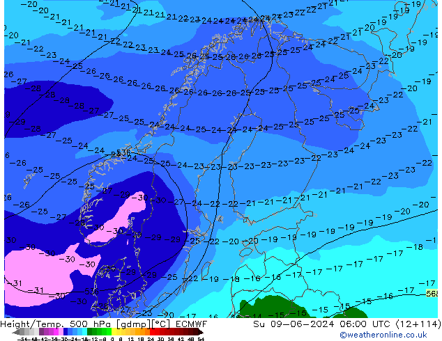 Z500/Rain (+SLP)/Z850 ECMWF dom 09.06.2024 06 UTC