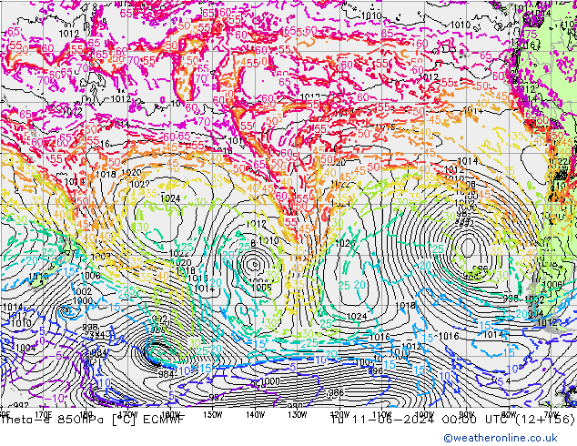 Theta-e 850hPa ECMWF di 11.06.2024 00 UTC