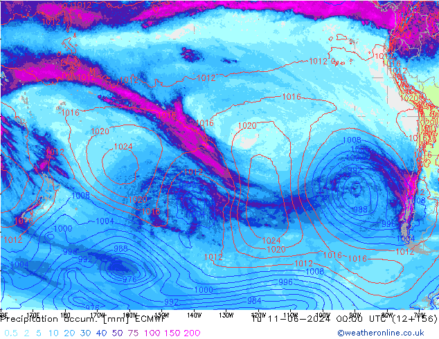 Precipitation accum. ECMWF Tu 11.06.2024 00 UTC