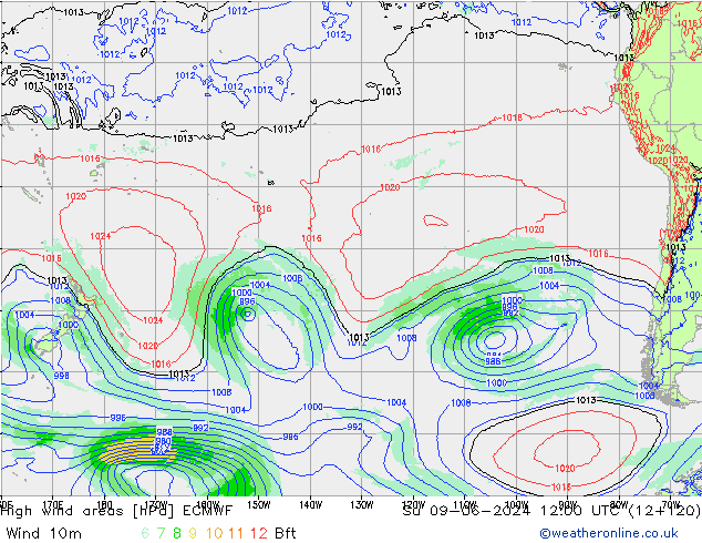 High wind areas ECMWF Dom 09.06.2024 12 UTC