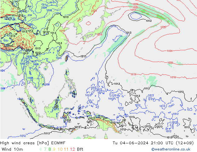 High wind areas ECMWF Út 04.06.2024 21 UTC
