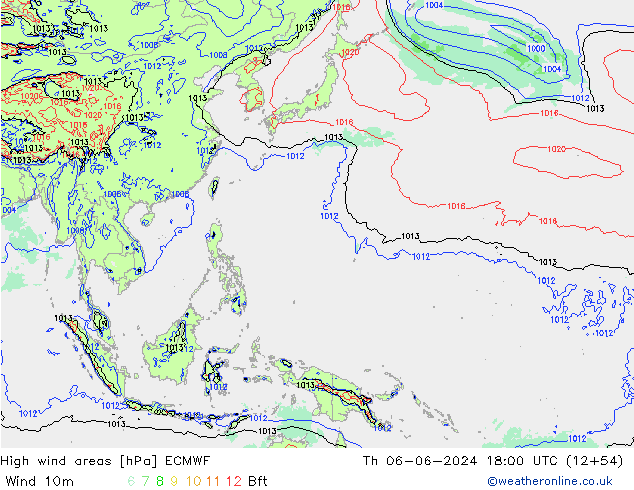 yüksek rüzgarlı alanlar ECMWF Per 06.06.2024 18 UTC