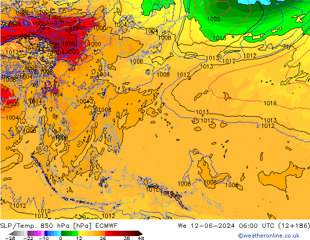 850 hPa Yer Bas./Sıc ECMWF Çar 12.06.2024 06 UTC