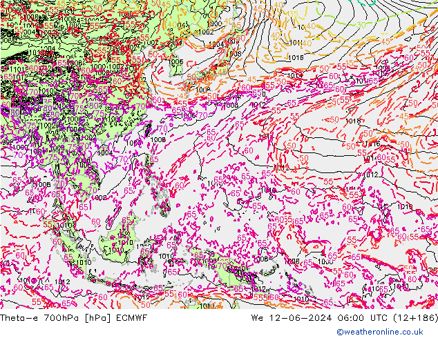 Theta-e 700hPa ECMWF Çar 12.06.2024 06 UTC