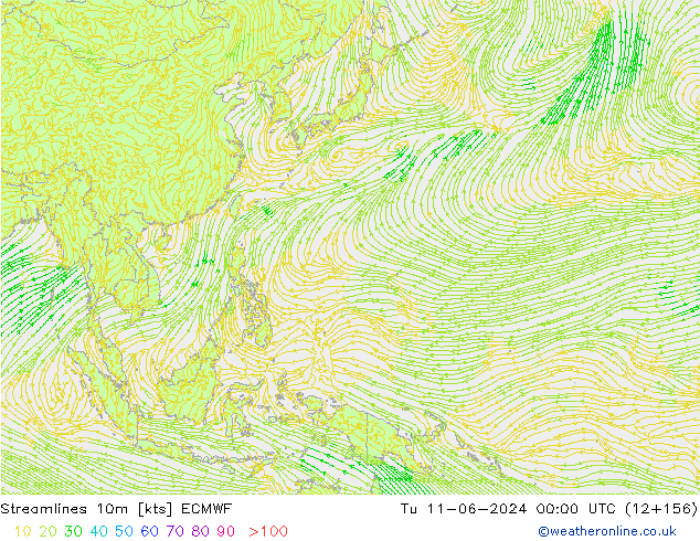 Linia prądu 10m ECMWF wto. 11.06.2024 00 UTC