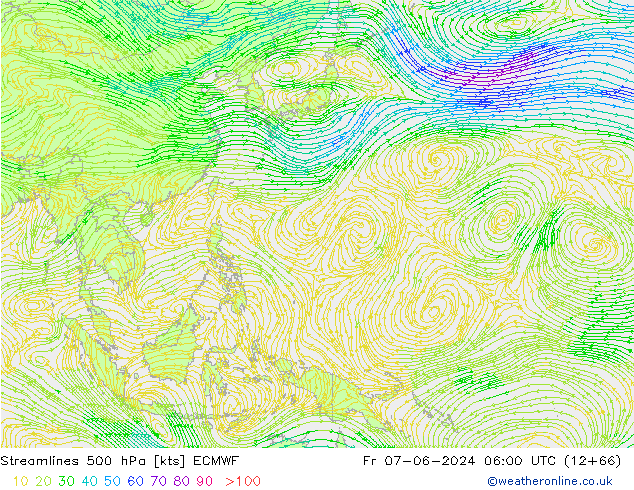 Stroomlijn 500 hPa ECMWF vr 07.06.2024 06 UTC