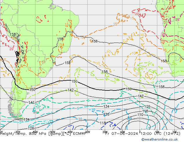 Height/Temp. 850 hPa ECMWF Fr 07.06.2024 12 UTC