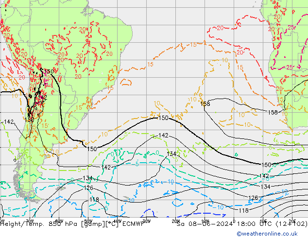 Hoogte/Temp. 850 hPa ECMWF za 08.06.2024 18 UTC