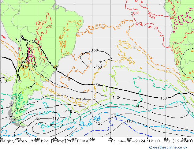 Height/Temp. 850 hPa ECMWF Fr 14.06.2024 12 UTC