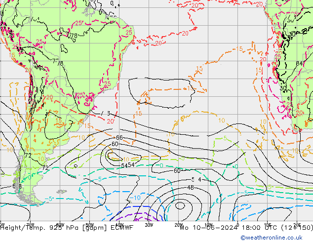 Yükseklik/Sıc. 925 hPa ECMWF Pzt 10.06.2024 18 UTC