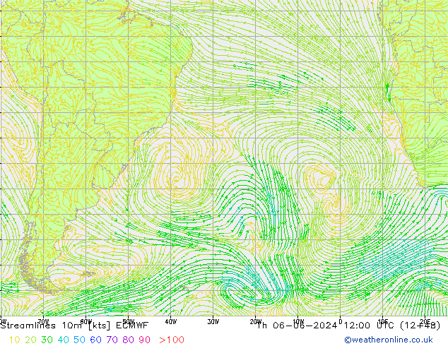 Línea de corriente 10m ECMWF jue 06.06.2024 12 UTC