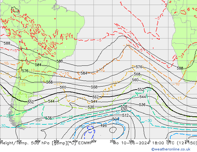 Z500/Yağmur (+YB)/Z850 ECMWF Pzt 10.06.2024 18 UTC