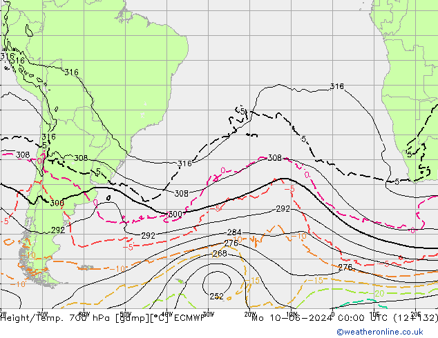 Height/Temp. 700 hPa ECMWF lun 10.06.2024 00 UTC