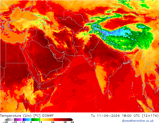 Temperature (2m) ECMWF Tu 11.06.2024 18 UTC