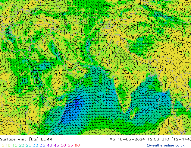 Surface wind ECMWF Mo 10.06.2024 12 UTC