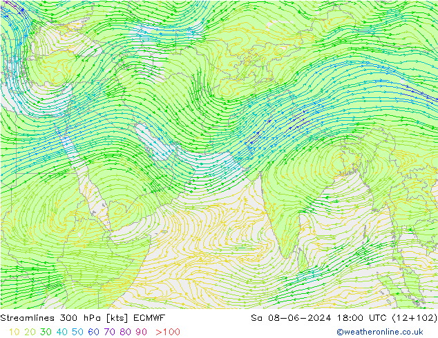 Rüzgar 300 hPa ECMWF Cts 08.06.2024 18 UTC
