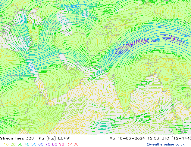 Streamlines 300 hPa ECMWF Mo 10.06.2024 12 UTC