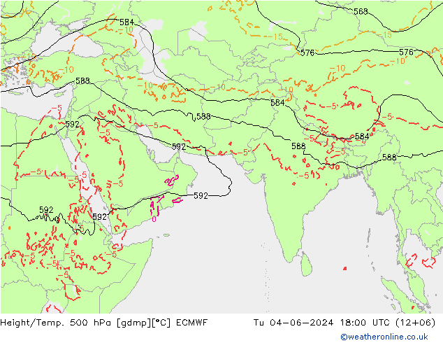 Z500/Rain (+SLP)/Z850 ECMWF 星期二 04.06.2024 18 UTC