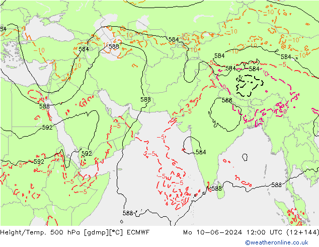 Yükseklik/Sıc. 500 hPa ECMWF Pzt 10.06.2024 12 UTC