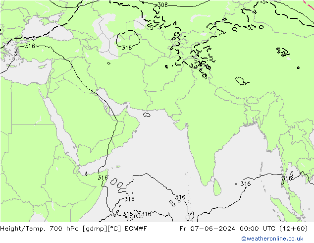 Hoogte/Temp. 700 hPa ECMWF vr 07.06.2024 00 UTC