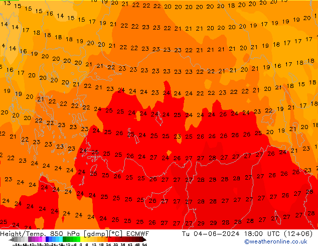 Z500/Yağmur (+YB)/Z850 ECMWF Sa 04.06.2024 18 UTC