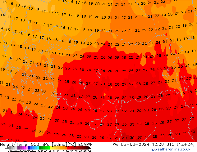 Z500/Rain (+SLP)/Z850 ECMWF Mi 05.06.2024 12 UTC