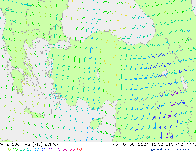 Wind 500 hPa ECMWF Po 10.06.2024 12 UTC