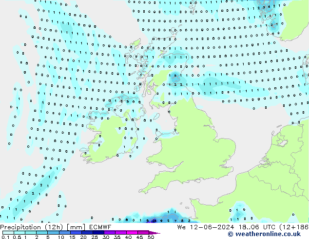 Precipitación (12h) ECMWF mié 12.06.2024 06 UTC