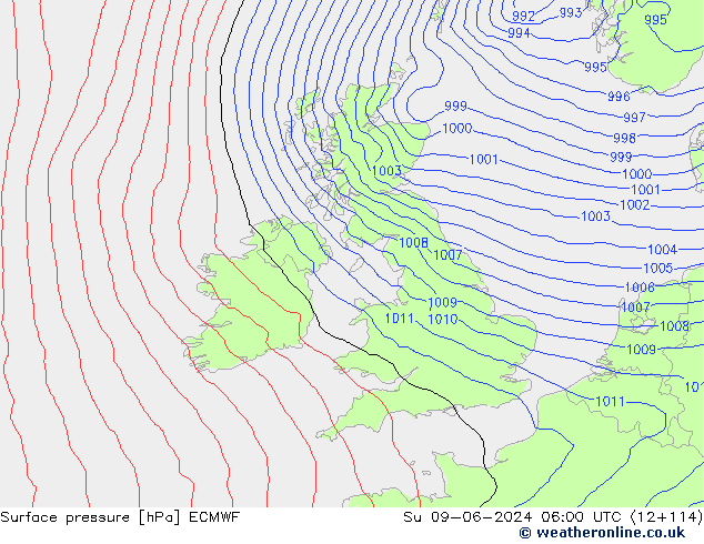 pressão do solo ECMWF Dom 09.06.2024 06 UTC