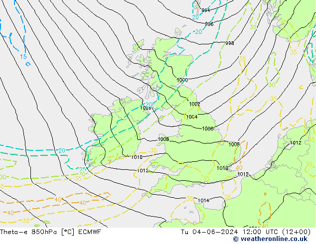 Theta-e 850hPa ECMWF  04.06.2024 12 UTC