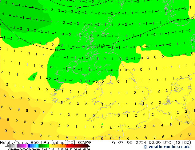 Hoogte/Temp. 850 hPa ECMWF vr 07.06.2024 00 UTC