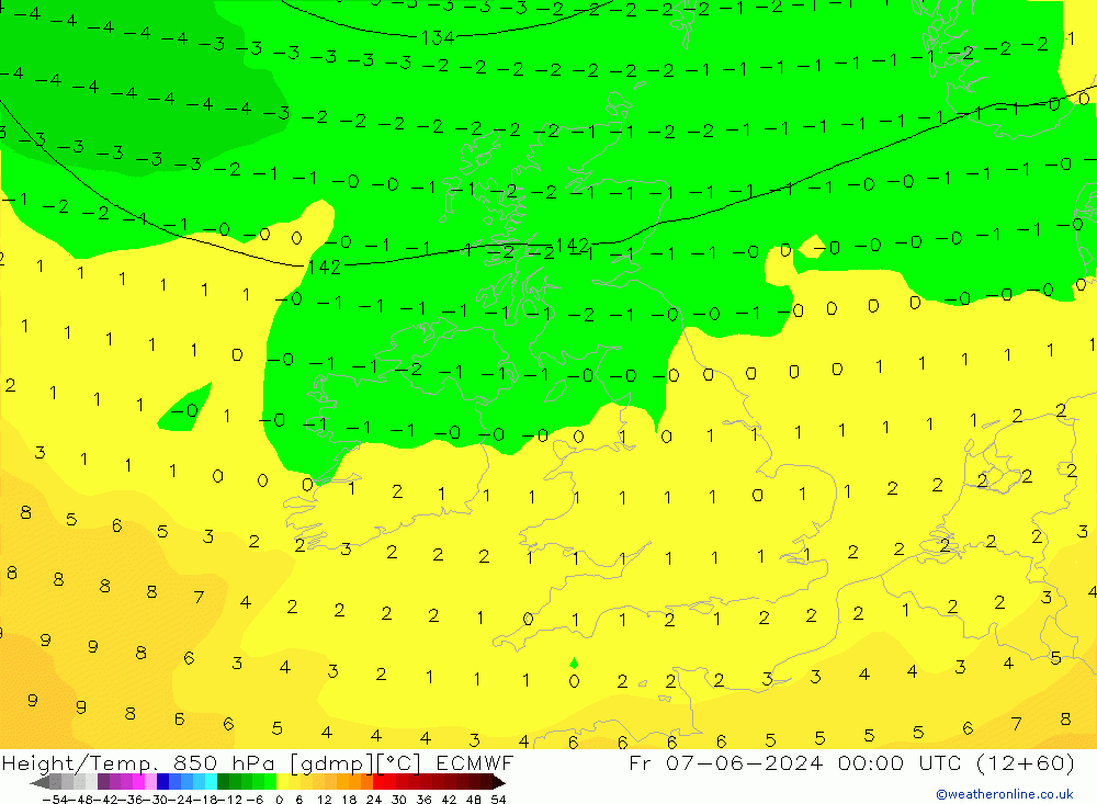 Height/Temp. 850 гПа ECMWF пт 07.06.2024 00 UTC