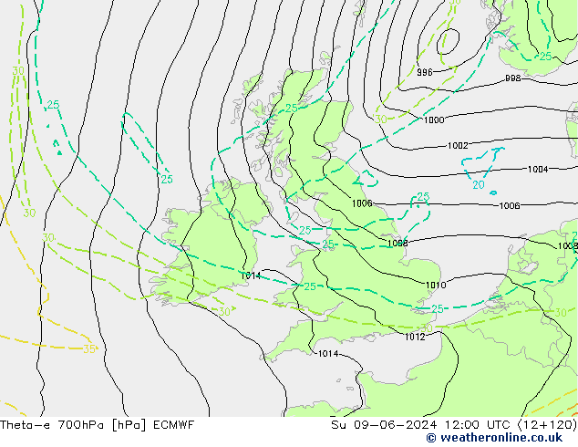 Theta-e 700hPa ECMWF  09.06.2024 12 UTC