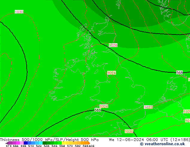 Thck 500-1000hPa ECMWF Qua 12.06.2024 06 UTC