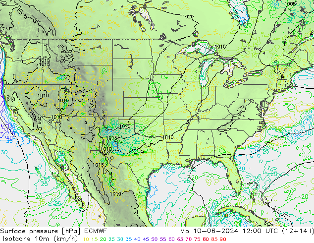 Eşrüzgar Hızları (km/sa) ECMWF Pzt 10.06.2024 12 UTC