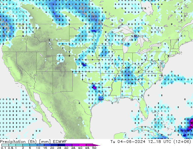 Precipitation (6h) ECMWF Tu 04.06.2024 18 UTC