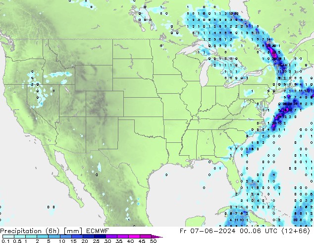 осадки (6h) ECMWF пт 07.06.2024 06 UTC