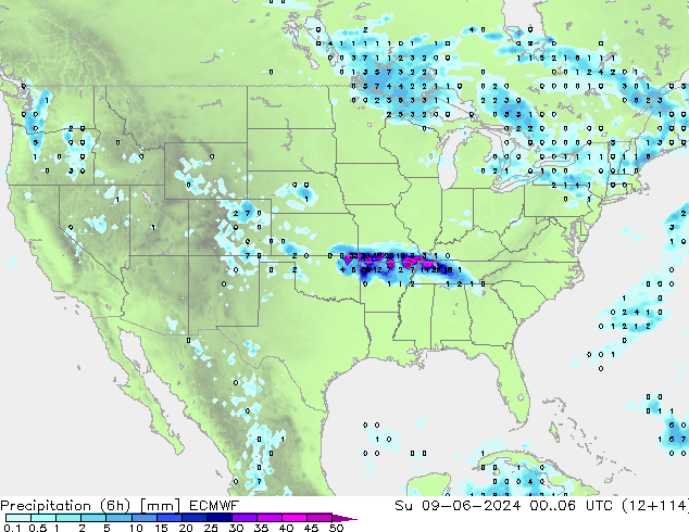 Precipitação (6h) ECMWF Dom 09.06.2024 06 UTC