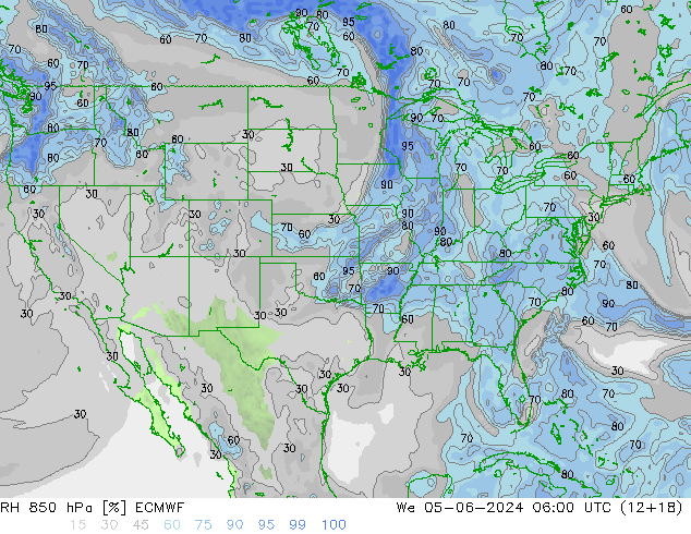 850 hPa Nispi Nem ECMWF Çar 05.06.2024 06 UTC