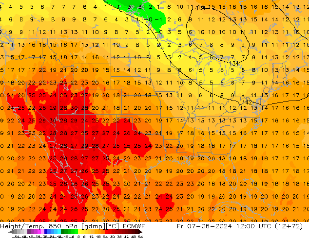 Z500/Rain (+SLP)/Z850 ECMWF Fr 07.06.2024 12 UTC