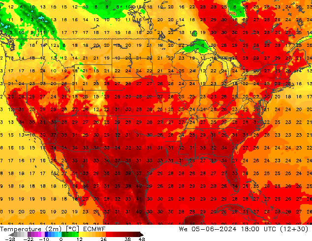 Temperatura (2m) ECMWF Qua 05.06.2024 18 UTC