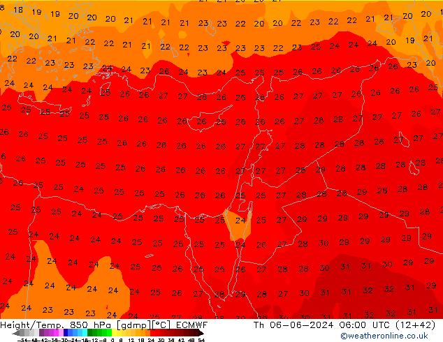 Height/Temp. 850 гПа ECMWF чт 06.06.2024 06 UTC