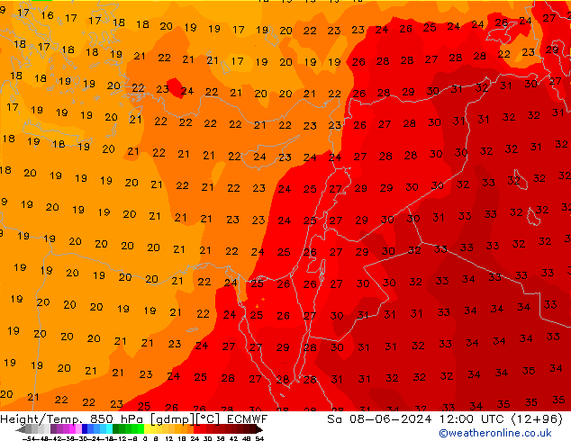 Yükseklik/Sıc. 850 hPa ECMWF Cts 08.06.2024 12 UTC