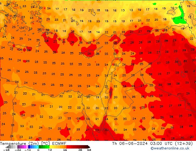 Temperature (2m) ECMWF Čt 06.06.2024 03 UTC