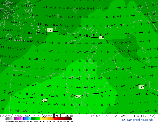 Geop./Temp. 500 hPa ECMWF jue 06.06.2024 06 UTC