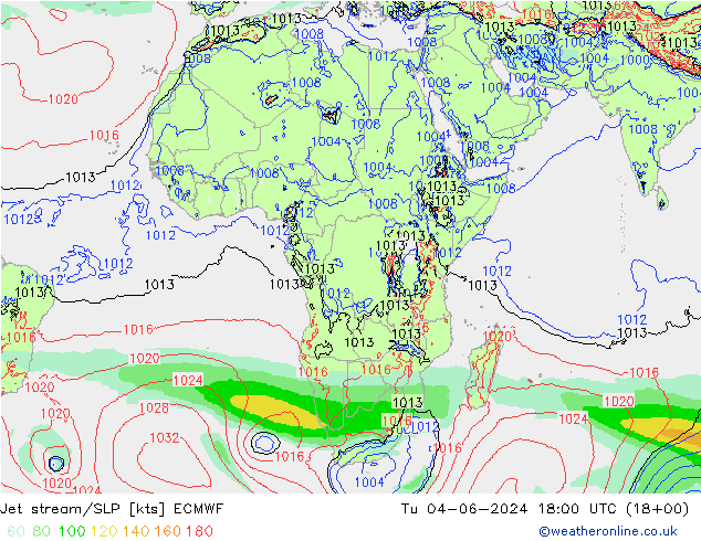 Jet stream/SLP ECMWF Tu 04.06.2024 18 UTC