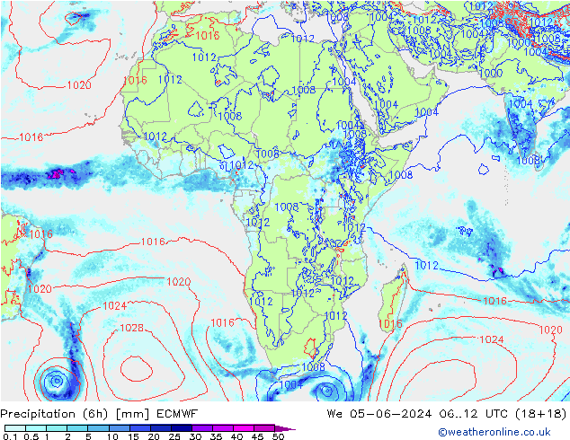 Precipitação (6h) ECMWF Qua 05.06.2024 12 UTC